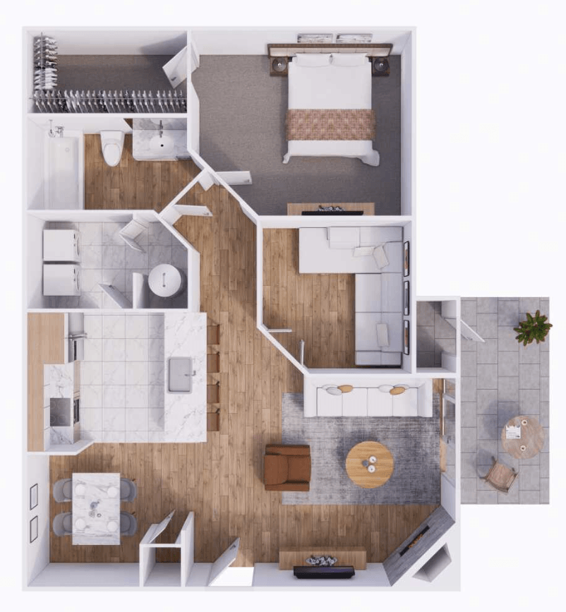 Floor plan for 1 bed, 1 bath, 784 sqft